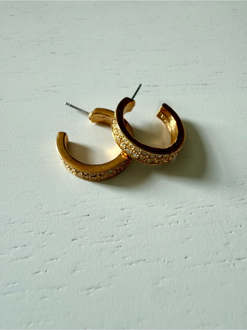 Vintage Roman Gold Tone Rhinestone Hoop Earrings